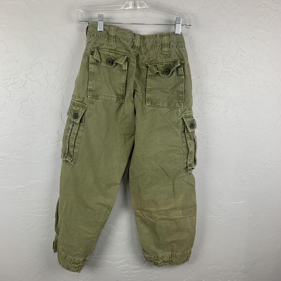 Abercrombie Cargo Pants Boys Small Olive Green Multi Pocket Zip Cuff Elastic - Picture 2 of 8